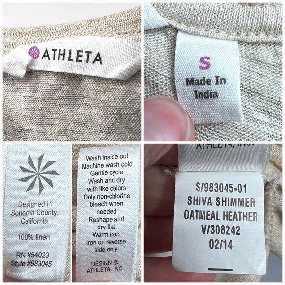 Athleta Shiva Shimmer Linen Long Sleeve Top Oatmeal Heather Small - Picture 3 of 10